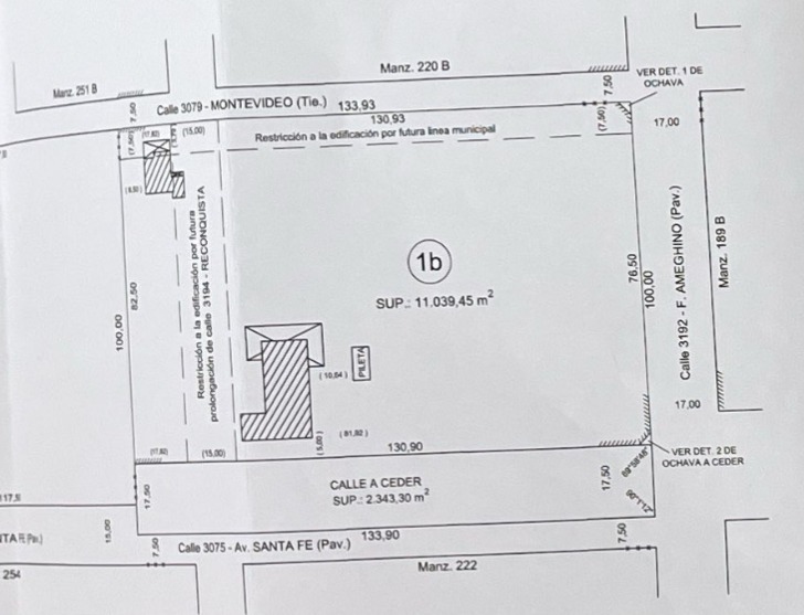 Plano de loteo proyectado — Ameghino y Santa Fe